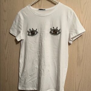 Zara White Short Sleeve Tee with Eye Design